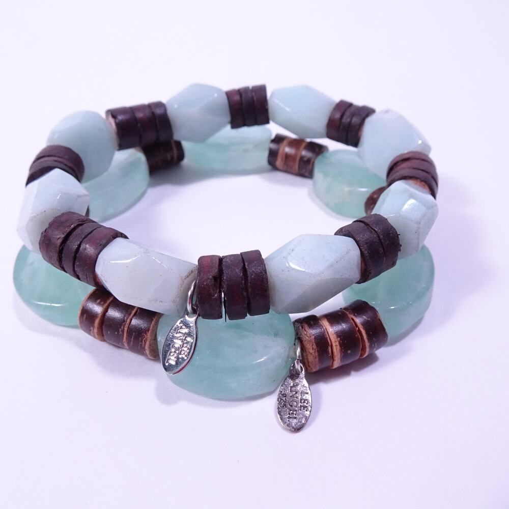 Lee angel Mint Green and Brown Beaded Double-Row Bracelet